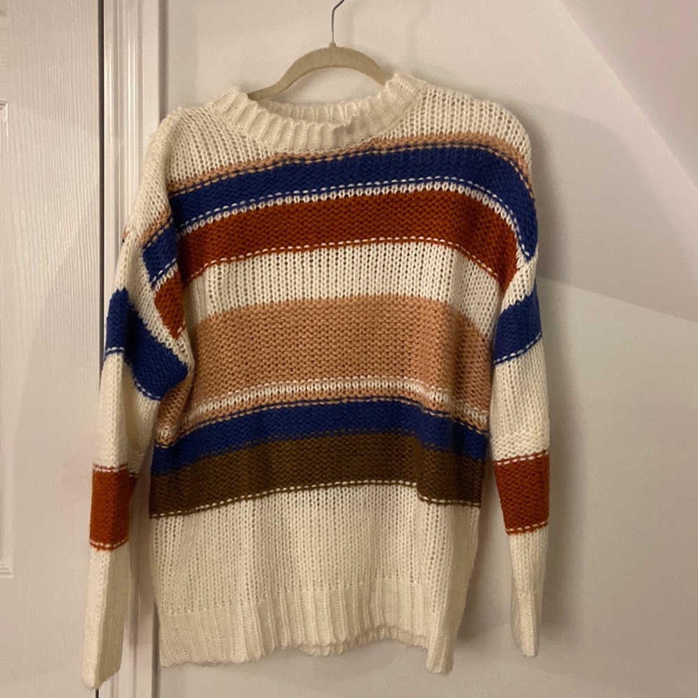 *New W/ Tags* Oversized comfy knit striped sweater. Multi color size S/M